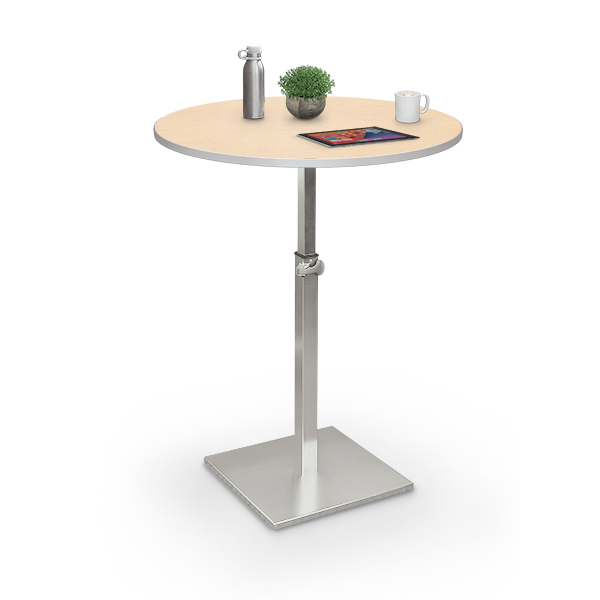 height adjustable bistro table round tall w-props - fusion maple top - platinum edgeband-1